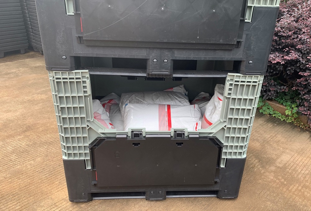 Zusammenklappbare Hochleistungs-Palettenbox aus Kunststoff mit Deckel