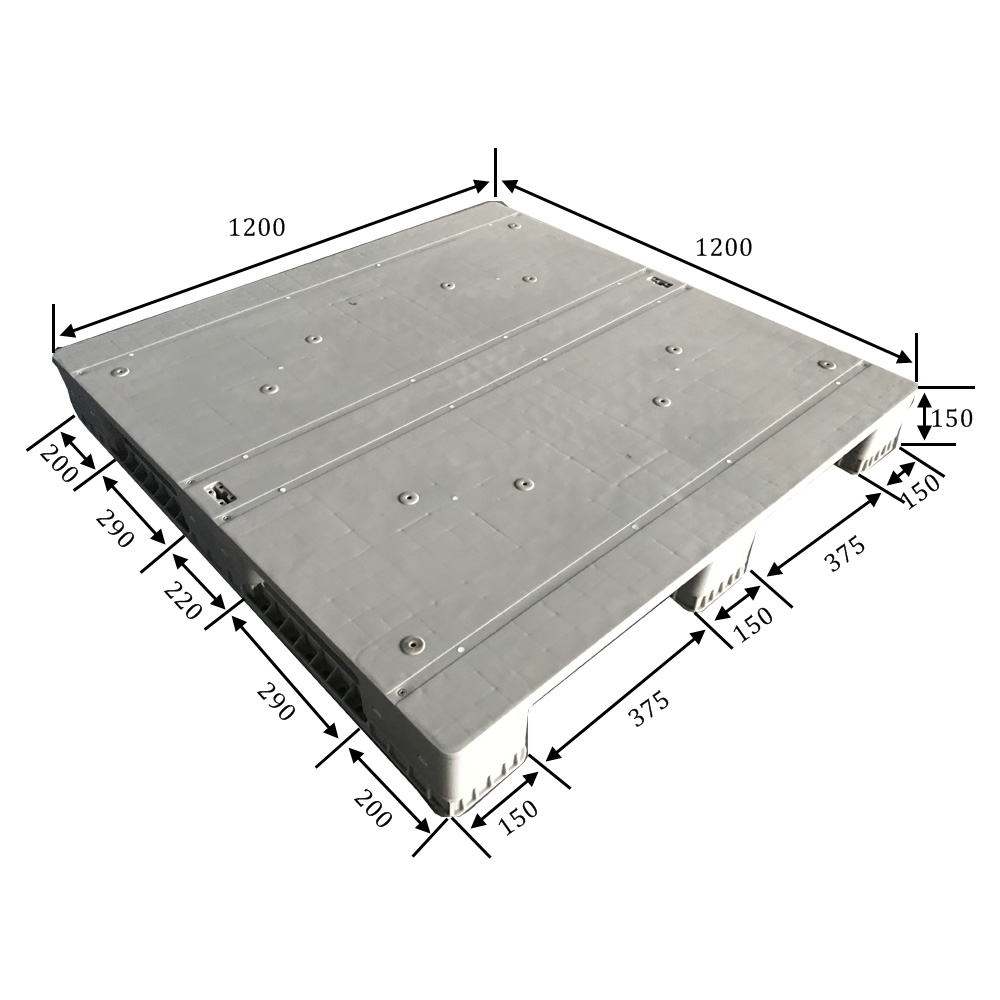1200 x 1200 graue, regalfähige RFID-Kunststoffpaletten mit fester Oberseite