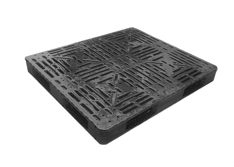 Schwarze, große, robuste, stapelbare Industrie-Kunststoffpaletten