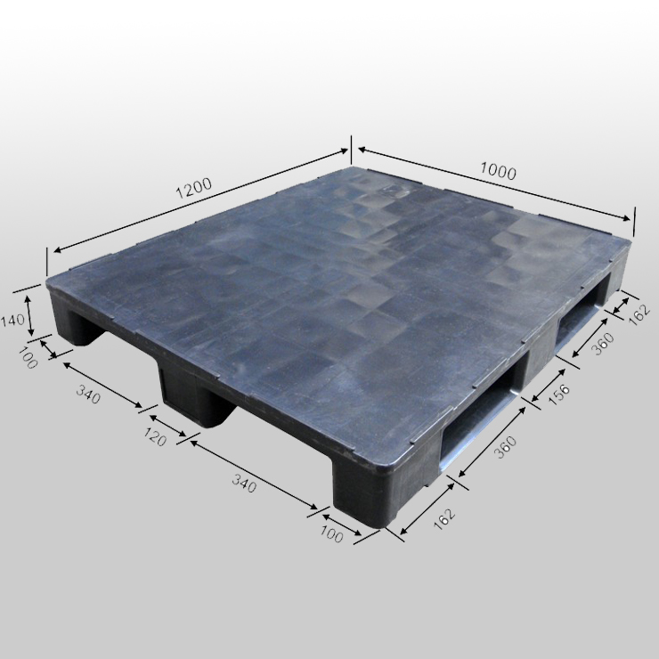 Kunststoffpalette mit geschlossenem Deck und 3 L&auml;ufern, L1200 x B1000 x H140 mm