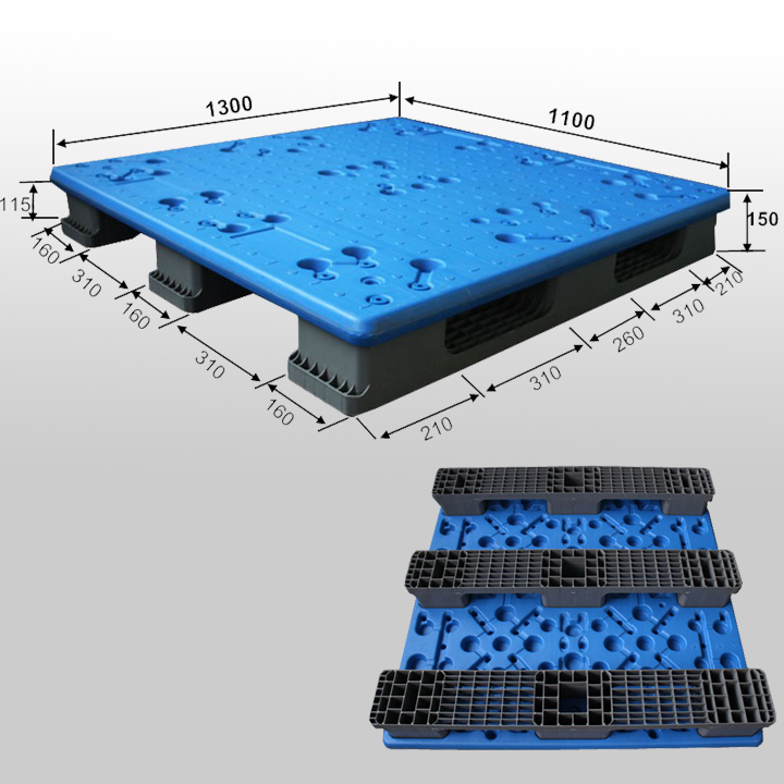 Blasgeformte Kunststoffpalette mit extra hoher Tragf&auml;higkeit, 1300 x 1100 x 150 mm