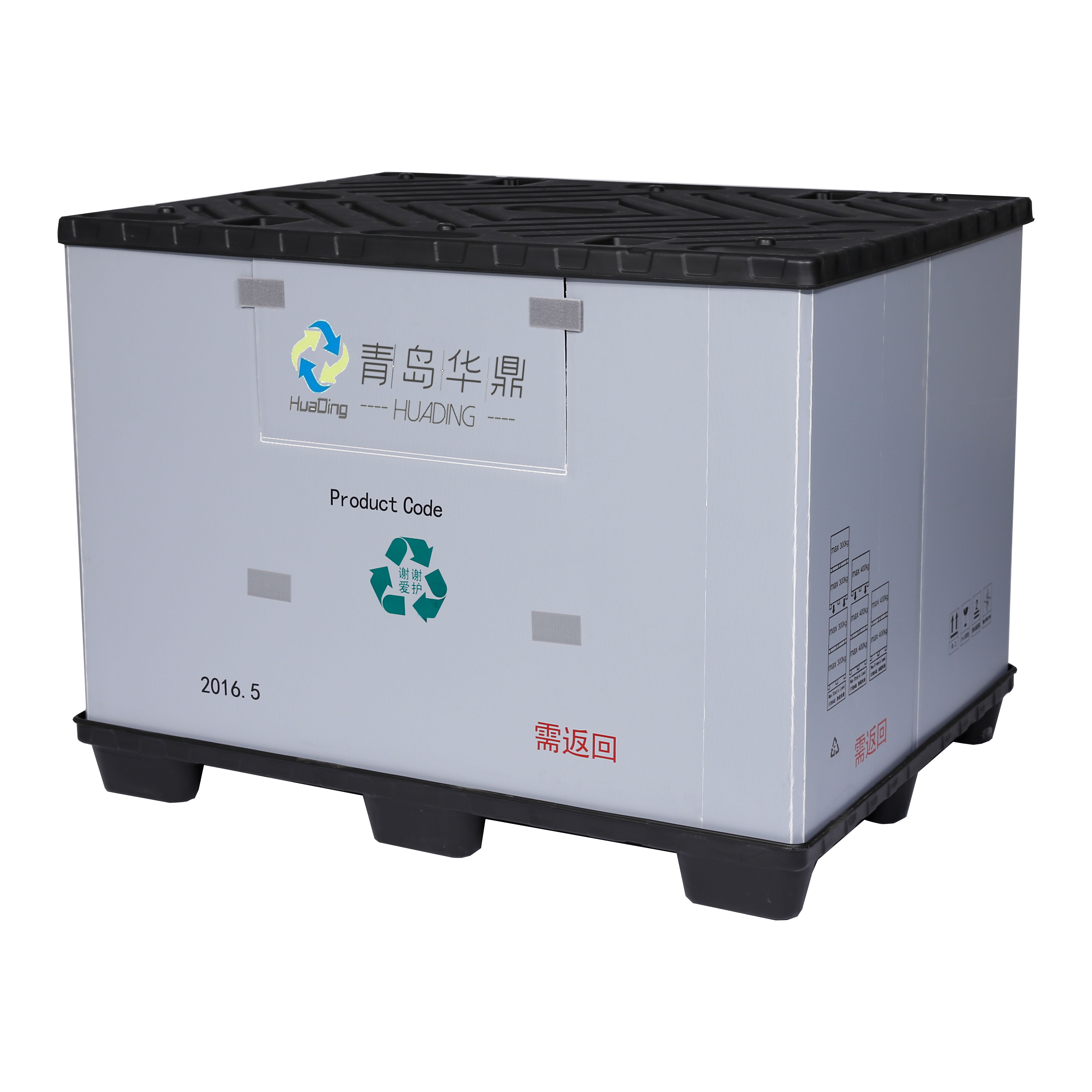 Box mit Palettenhüllen aus PP-Kunststoff mit Gussdeckel und Palette