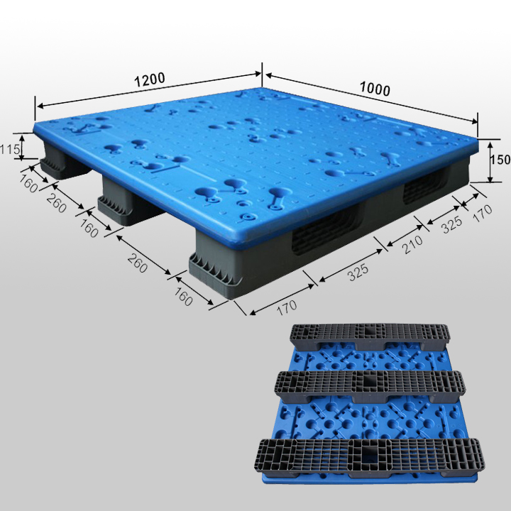 Blasgeformte Kunststoffpalette mit extra hoher Tragfähigkeit, 1200 x 1000 x 150 mm