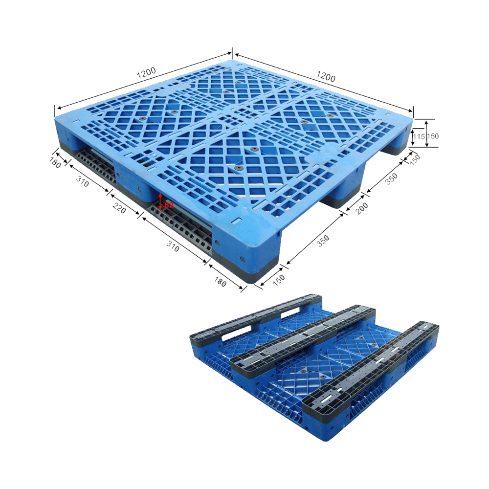 1200 x 1200 stapelbare Hochleistungs-Kunststoffpaletten mit drei Läufern und offenem Deck 
