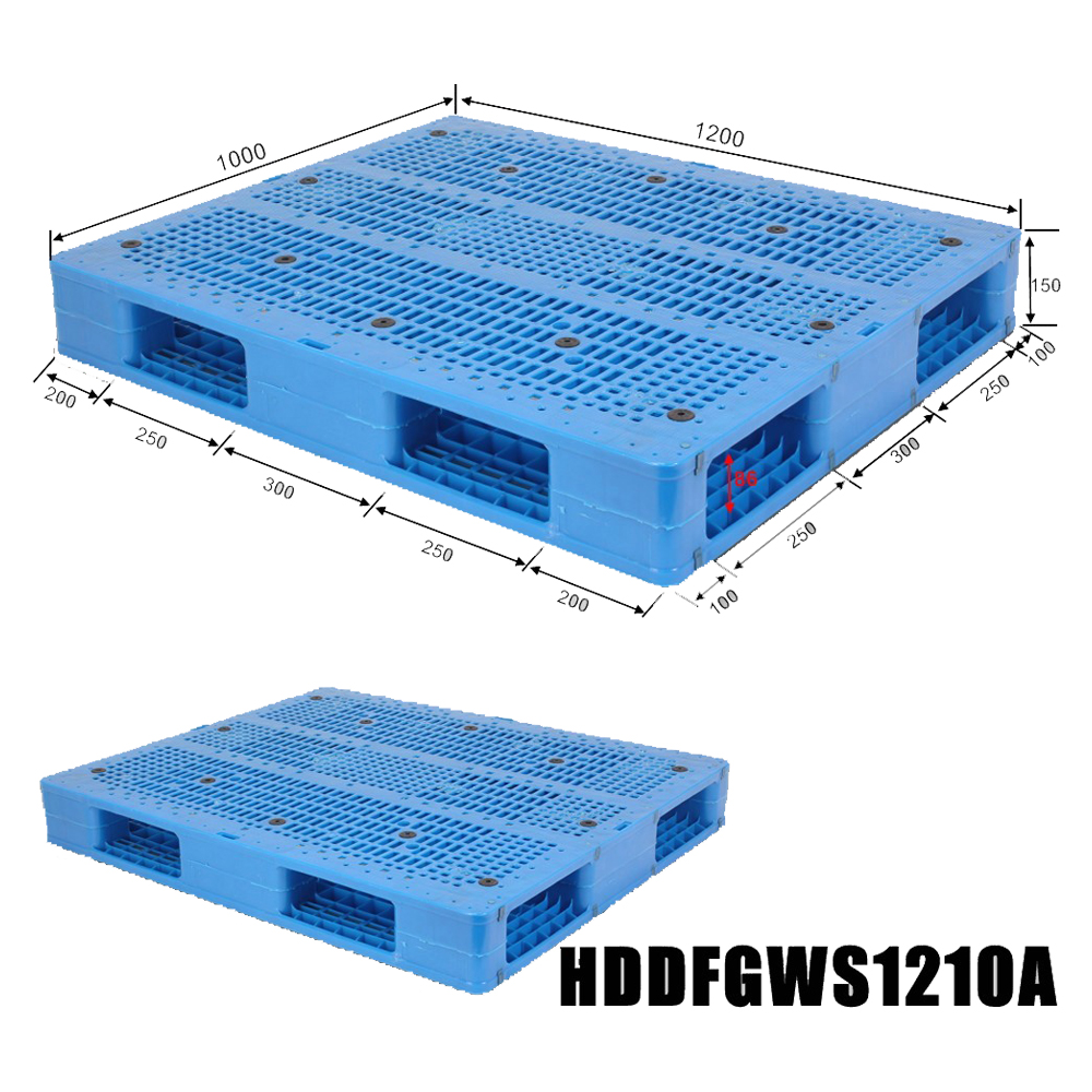 Exportieren Sie industrielle 4-Wege-Stapelpaletten aus Kunststoff 1200 x 1000