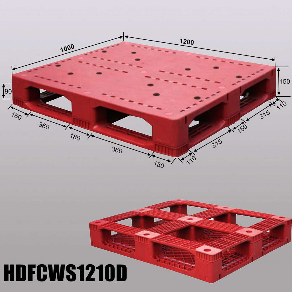 1200 x 1000 rote, rutschfeste, stapelbare Kunststoffpaletten mit flacher Oberseite