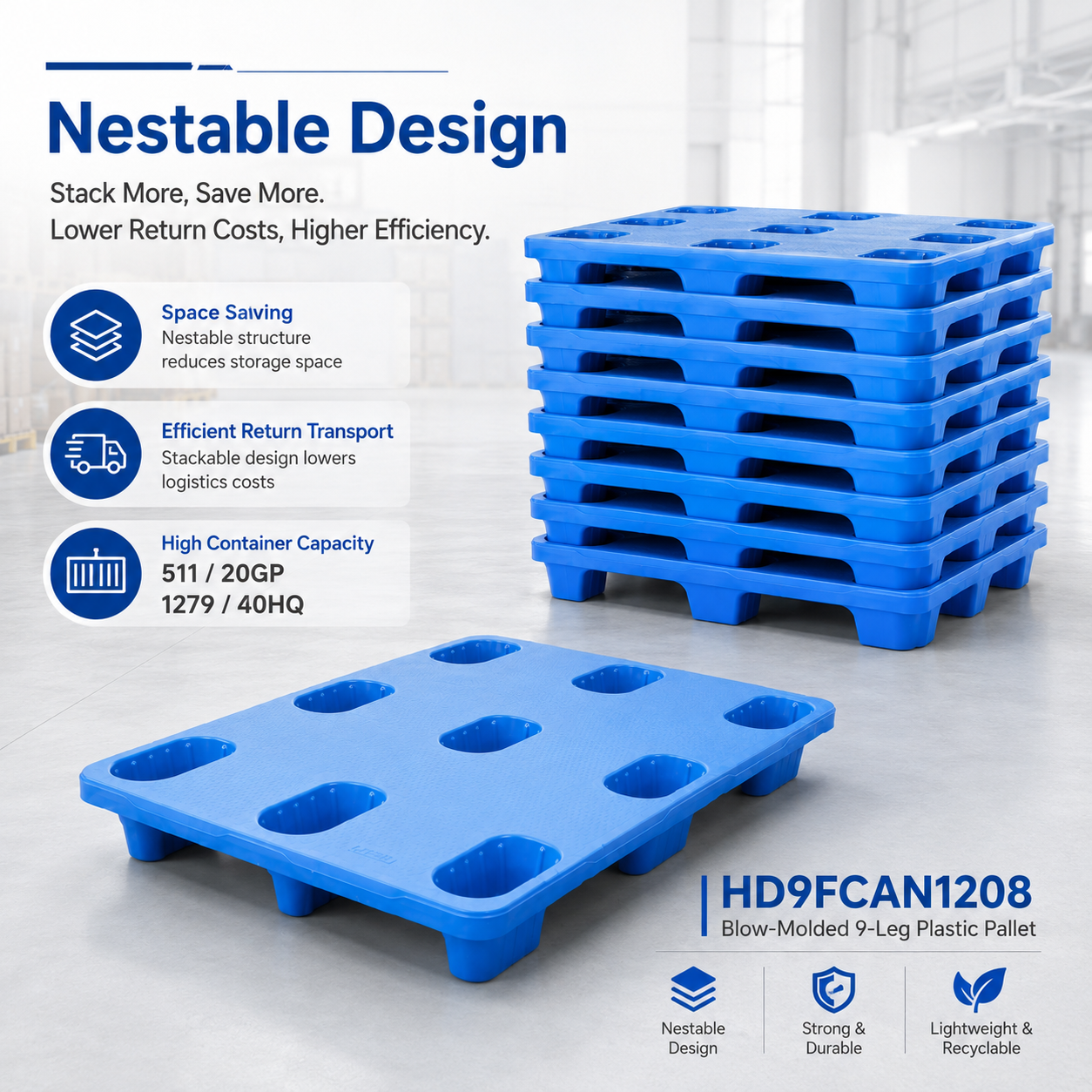 HD9FCAN1208 Nestbare Kunststoffpalette