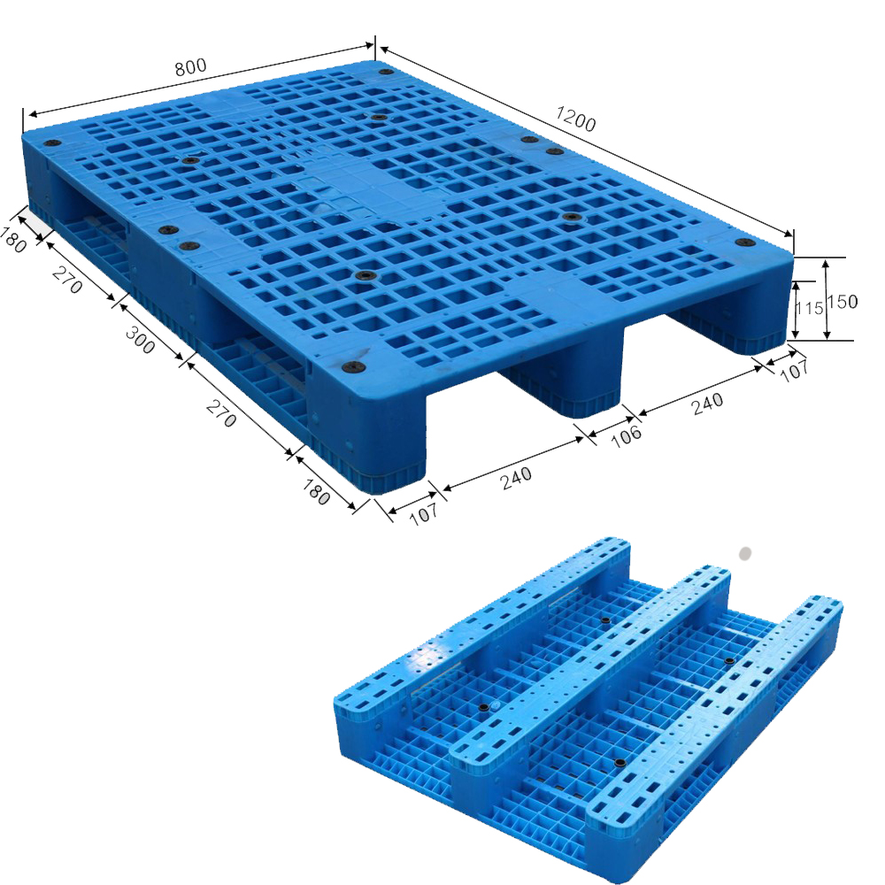 1200*800 Drei-Läufer-HDPE-Kunststoffpalette in Blau