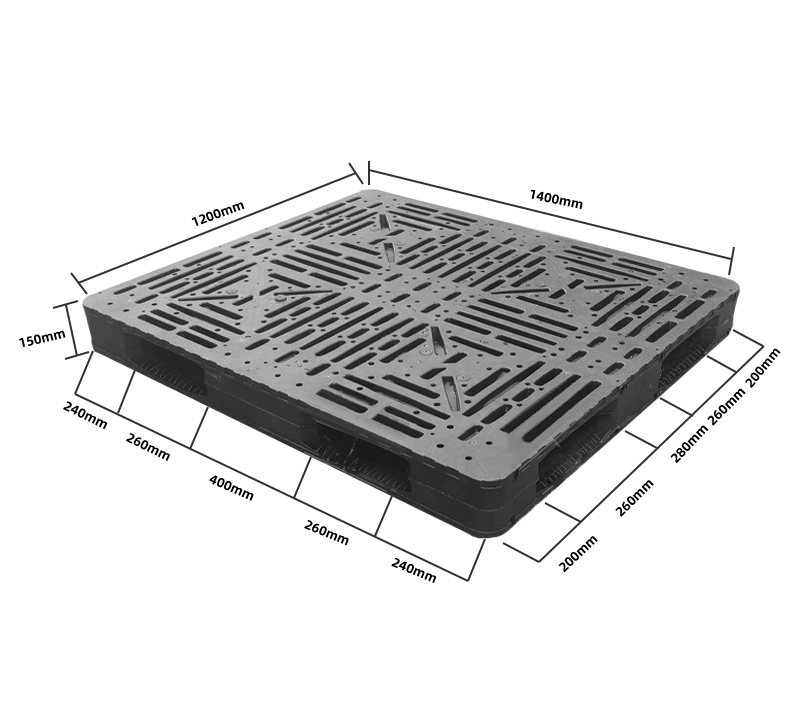 Schwarze, große, robuste, stapelbare Industrie-Kunststoffpaletten