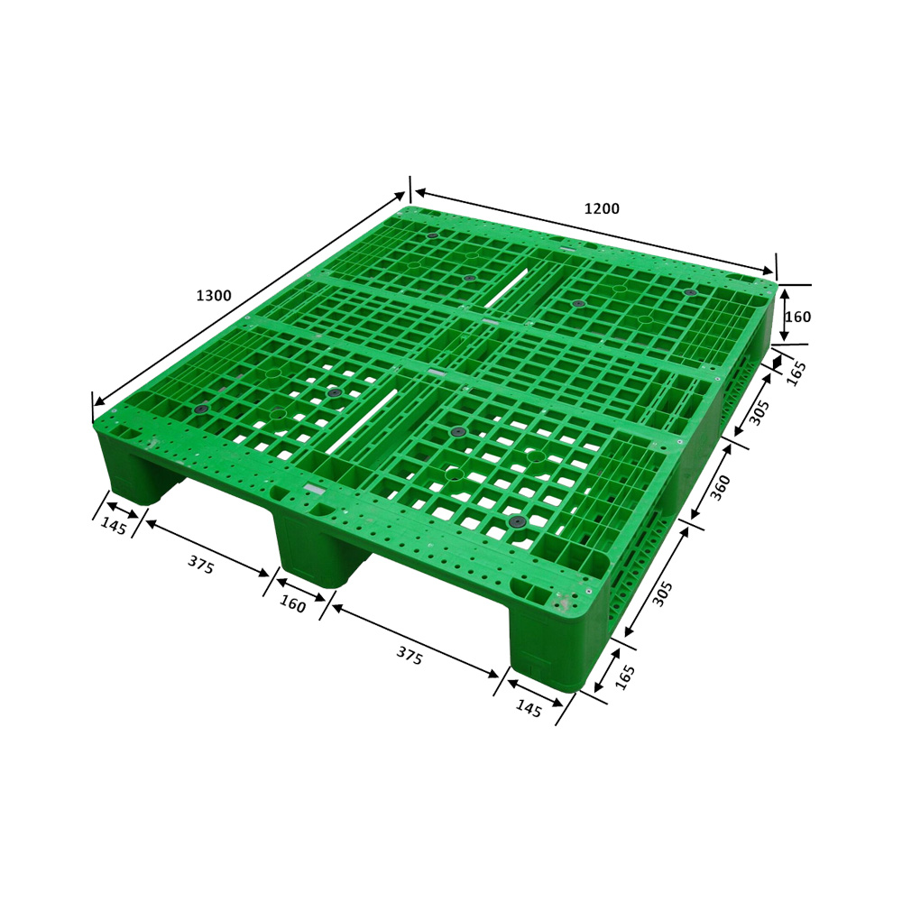 1300*1200 Gr&uuml;ne, regalf&auml;hige Kunststoffpaletten mit drei L&auml;ufern und offenem Deck