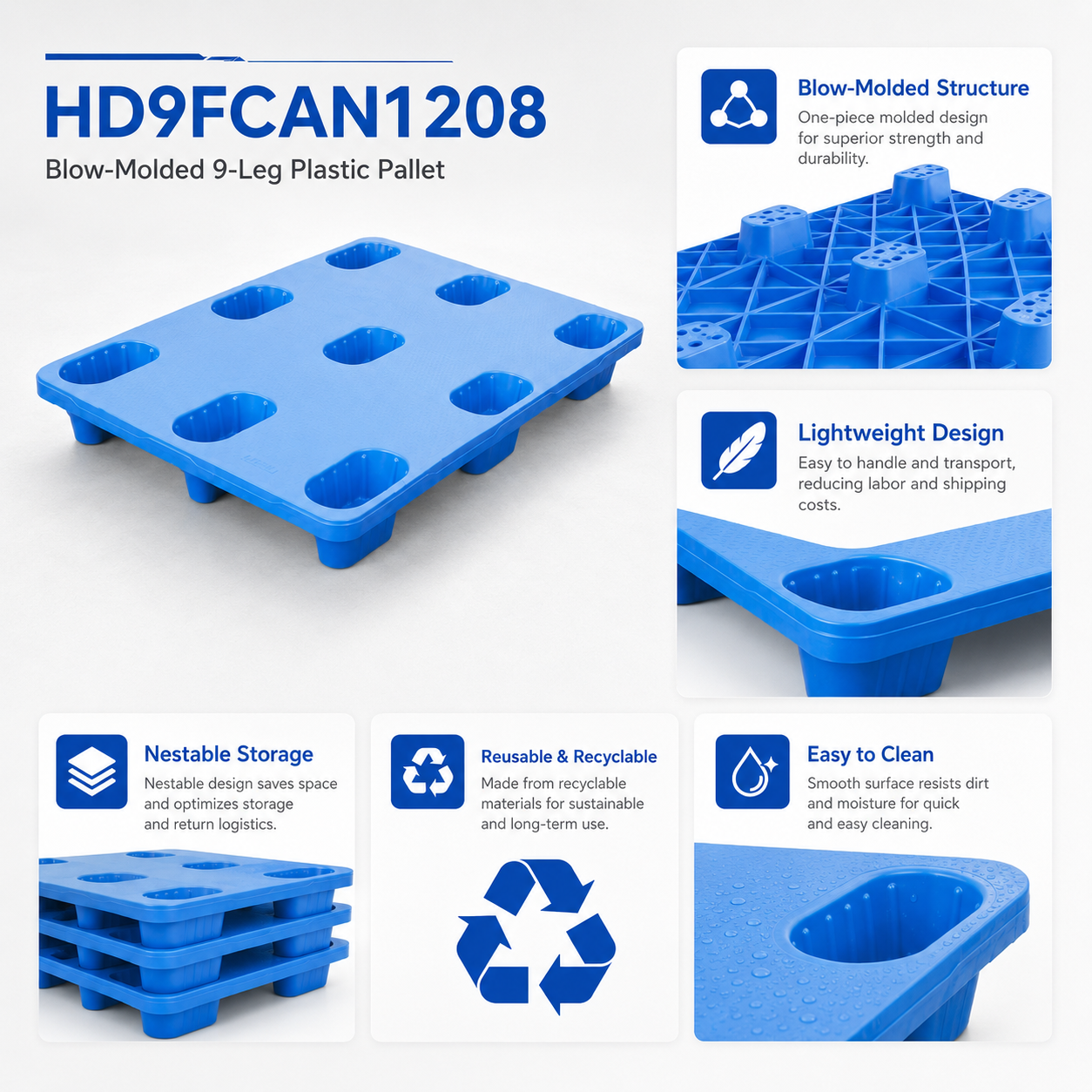 HD9FCAN1208 Nestbare Kunststoffpalette