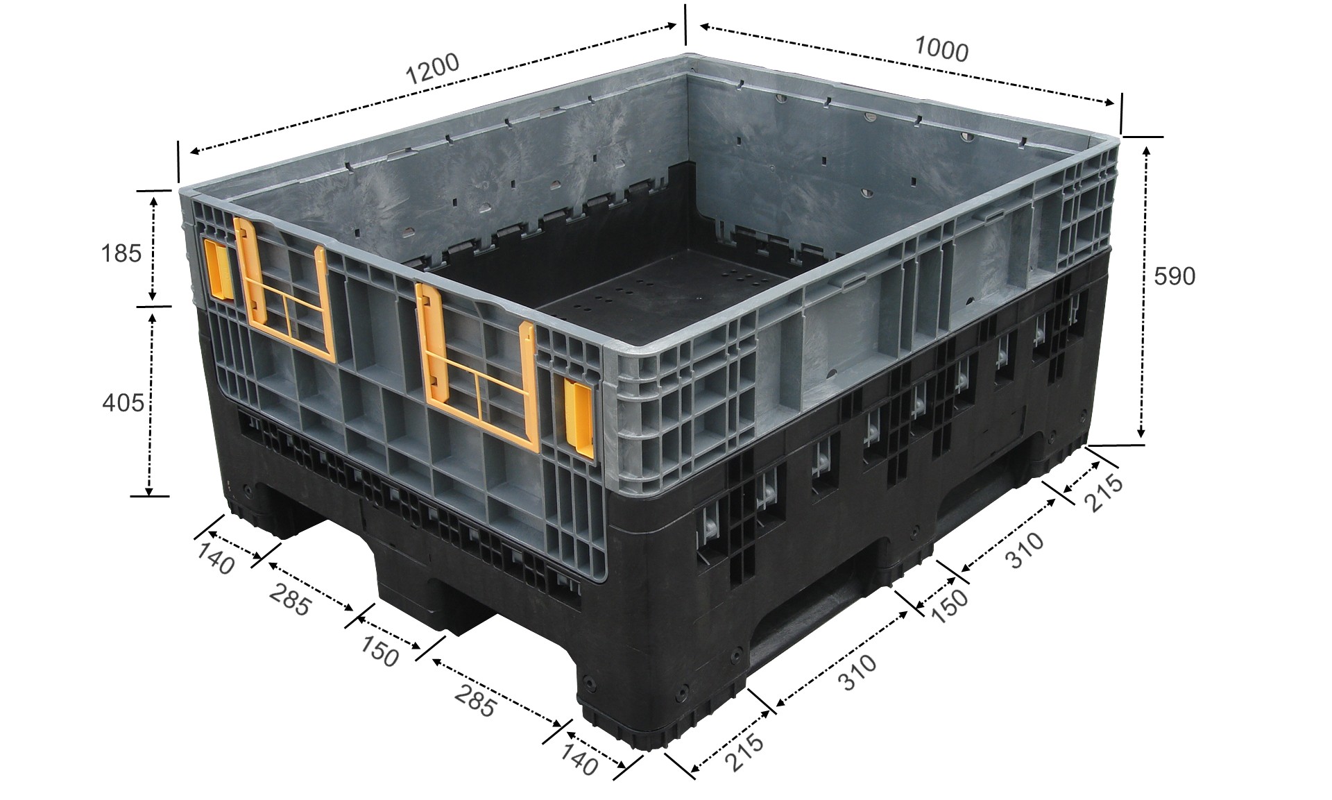 1200*1000*590 Große zusammenklappbare Kunststoffpalettenbox im neuen Design